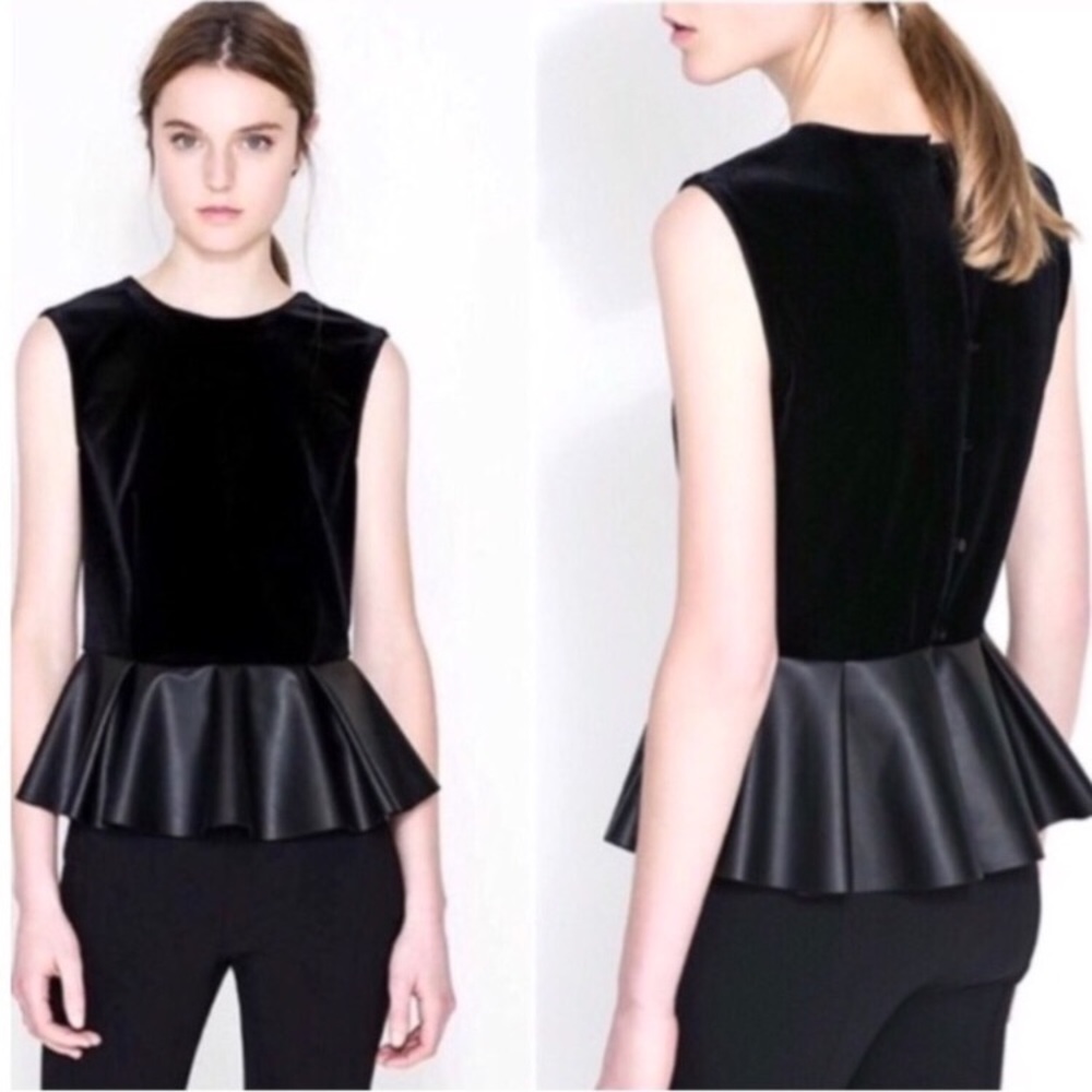 Zara peplum top velvet/pleather